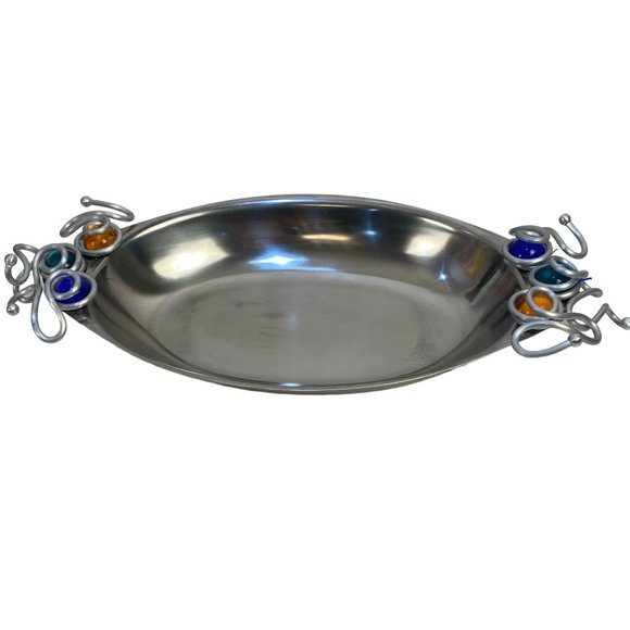 Silver Tray with Beads Intertwined between the Metal Design - Picture 1 of 9